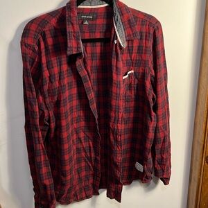 Classic red and navy plaid button down